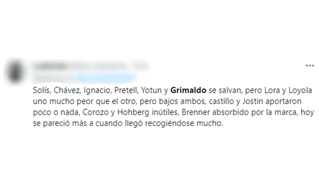 Usuarios de Twitter destacaron el esfuerzo de Grimaldo. Foto: captura/Twitter    