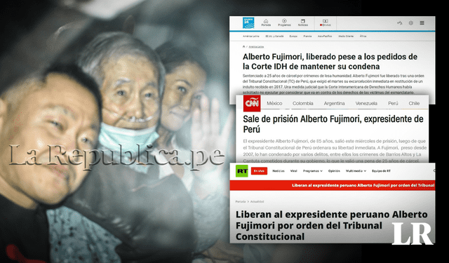 El expresidente Alberto Fujimori salió del penal de Barbadillo poco después de las 6:20 pm, en una silla de ruedas. Foto: composición de Jazmin Ceras/La República<br>    