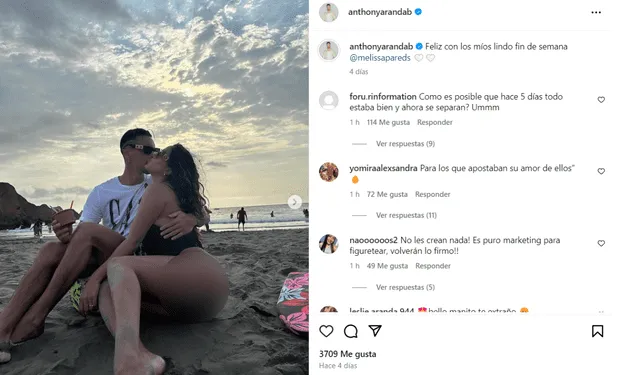 Anthony Aranda y Melissa Paredes demostraban su amor en redes sociales. Foto: Instagram/Anthony Aranda   