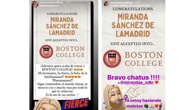  Jessica Newton y su hija Cassandra Sánchez de Lamadrid felicitaron en redes a Miranda Sánchez de Lamadrid por su logro. Foto: composición LR/Instagram/Jessica Newton   