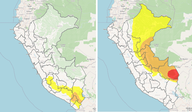  Mapas del quinto friaje en el Perú. Foto: Senamhi.   