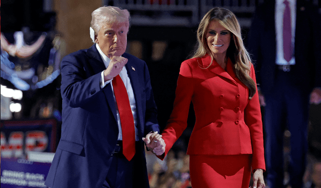 El magnate estuvo acompañado de su esposa, Melania Trump, en la Conferencia Nacional Republicana. Foto: AFP 