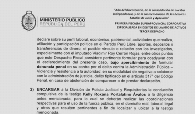 Notificación del Ministerio Público.   