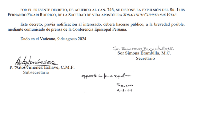 Firma del papa Francisco en expulsión de Figari.   