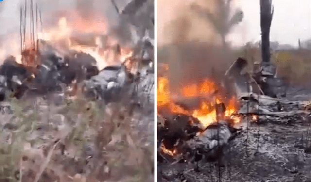 Un avión bimotor King Air se estrelló en una finca cerca del río Teles Pires. Foto: Composición LR/Captura/Notife.   