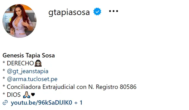 Génesis Tapia es abogada de profesión. Foto: captura Instagram/ gtapiasosa   