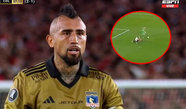 Jugada viral de Franco Armani y Arturo Vidal. Foto: captura de ESPN.   