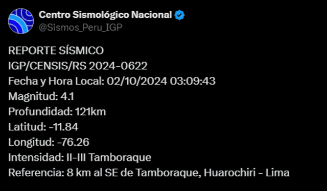  Temblor en Lima. Foto: IGP    