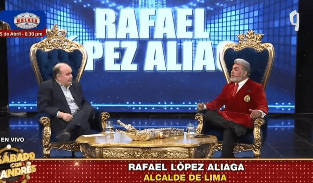 Rafael López Aliaga junto a Chibolín en su programa 'Sábado con Andrés'. Foto: captura de pantalla   