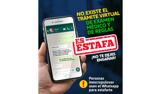  Advertencia sobre la inexistencia de los trámites virtuales del MTC para emitir una licencia de conducir. Foto: Instagram MTC   