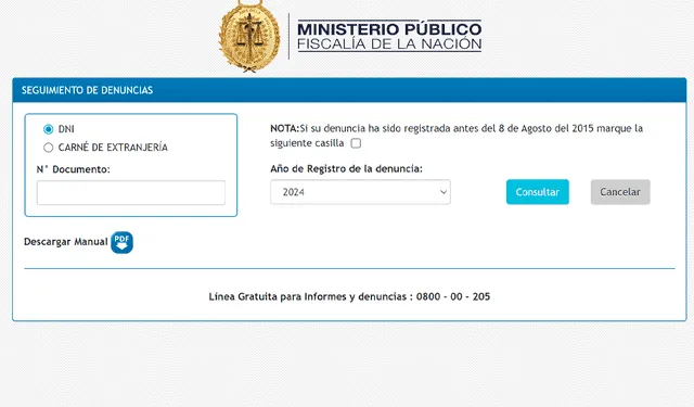 Plataforma del Ministerio Público donde puedes revisar las denuncias hechas por ti. Foto: Ministerio Público   