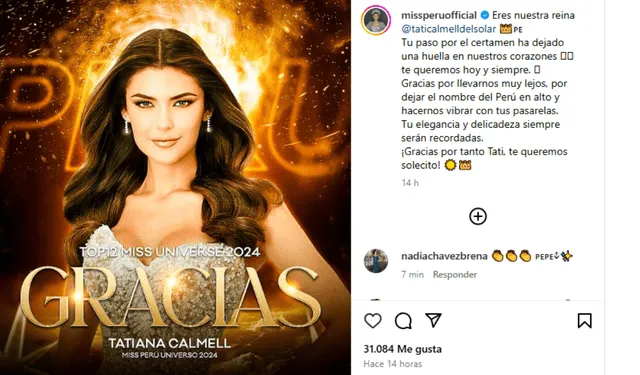  Tatiana Calmell logró clasificar al top 12 del Miss Universo 2024. Foto: Miss Perú/Instagram   