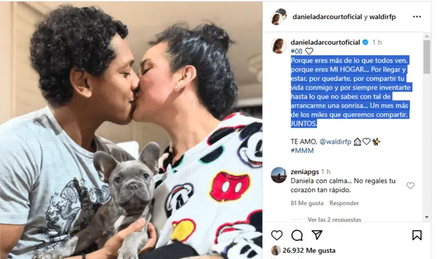  Daniela Darcourt hizo un emotivo post sobre su romance con Waldir Felipa. Foto: Daniela Darcourt/Instagram   