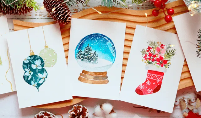 Tarjetas navideñas con acuarelas. Foto: difusión   