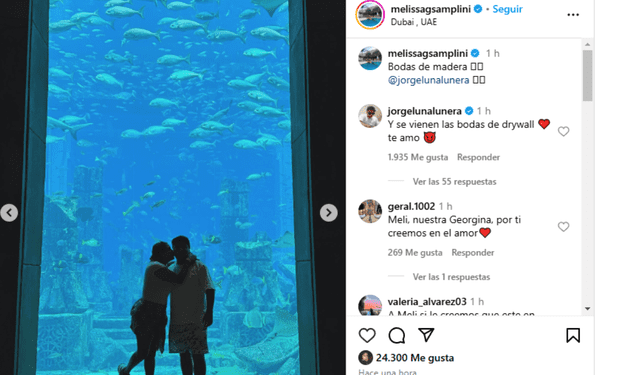  Jorge Luna celebró su aniversario con su esposa con Dubai. Foto: Melissa G. Samplini/Instagram   