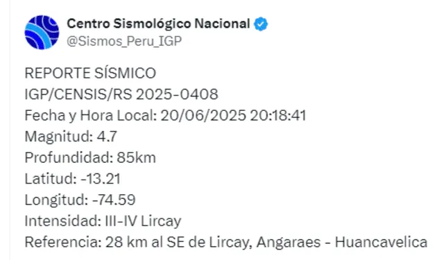  Sismo según IGP. Foto: X   
