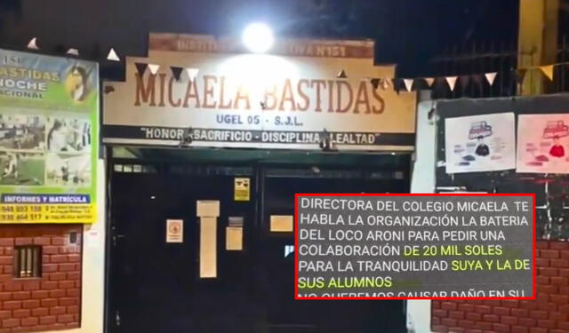 Colegio estatal en San Juan de Lurigancho amenazado por organización criminal que exige S/20.000. Foto: captura América.   