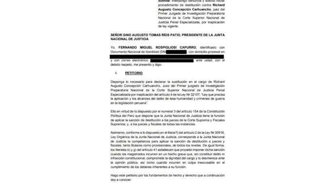  Denuncia de Rospigliosi presentada ante la JNJ   