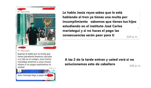  Mensajes de extorsión a los padres de familia. Fuente: difusión   