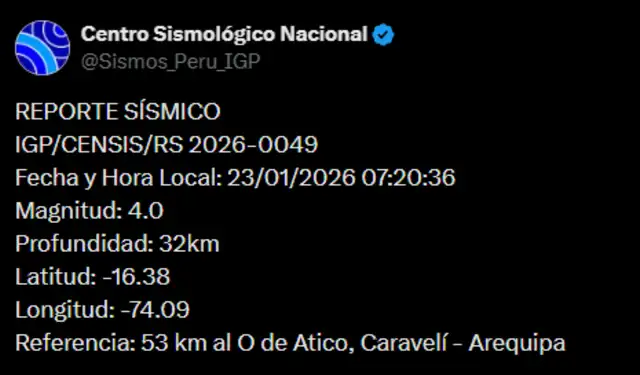 Sismo remece Arequipa en horas de la mañana. Foto: IGP Sismo remece Arequipa en horas de la mañana. Foto: IGP
