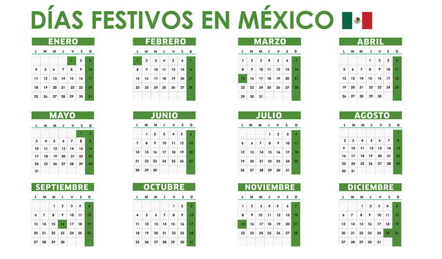 Calendario de días festivos 2021 en todo México