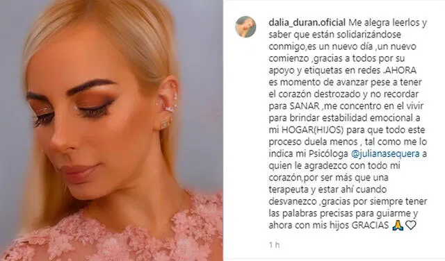 11.7.2021 | Post de Dalia Durán agradeciendo el apoyo recibido. Foto: captura Dalia Durán / Instagram
