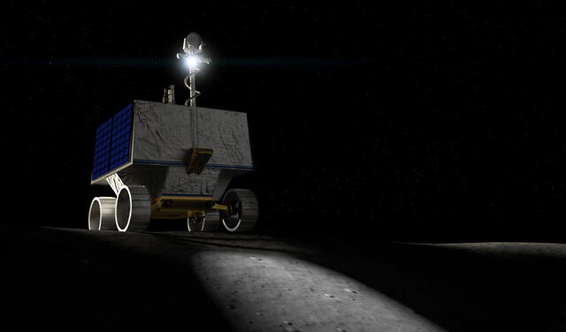 Representación artística del rover Viper moviéndose en la superficie lunar. Foto: NASA