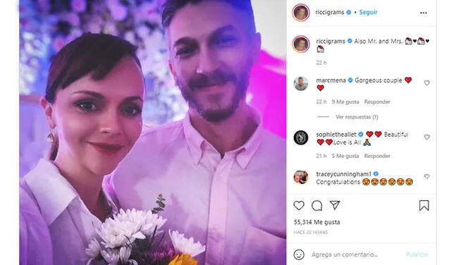 9.10.2021 | Post de Christina Ricci anunciando su boda con Mark Hampton. Foto: Christina Ricci / Instagram