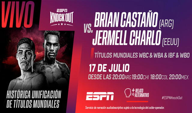 ESPN transmitirá la pelea Castaño vs. Charlo en directo para Sudamérica de habla hispana. Foto: ESPNKnockout/Twitter