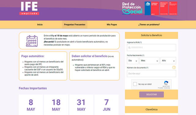 Plataforma oficial del IFE ampliado. Foto: captura de ingresodeemergencia.cl