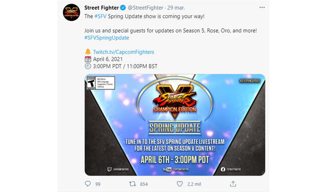 Podrás seguir el streaming en las cuentas oficiales del juego. Foto: captura de Twitter