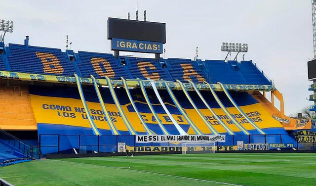 Hinchas de Boca Juniors prepararon un pequeño homenaje para Messi en La Bombonera. Foto: Twitter/ESPN