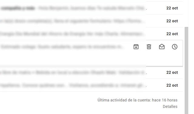 La opción Detalles está algo escondida, pero puedes encontrarla llegando al final de la lista de la bandeja de entrada. Foto: Captura