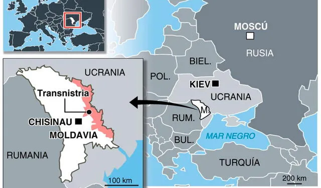 Transnistria es una pequeña franja en el este de Moldavia que se autoproclama independiente. Foto: AFP