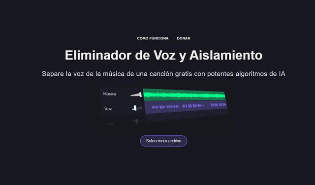 Pulsa seleccionar archivo para comenzar. Foto: captura de Vocal Remover Pulsa seleccionar archivo para comenzar. Foto: captura de Vocal Remover