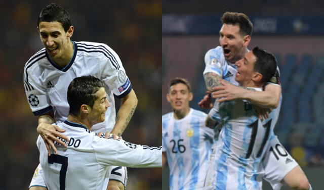 Ángel Di María con CR7 y Messi. Foto: EFE / AFP