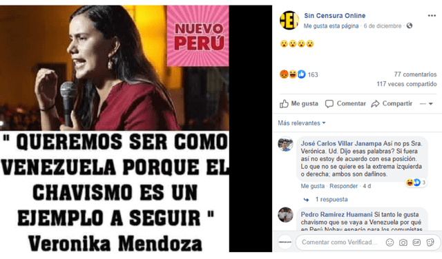 En las últimas 24 horas, el post sobre Verónika Mendoza se visualizó más de 7.000 veces.
