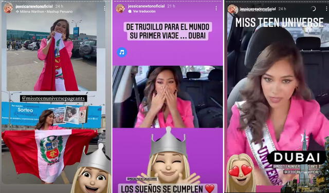 26.2.2022 | Publicaciones de Jessica Newton apoyando a Daniela Lei, Miss Perú La Pre 2021. Foto: captura Jessica Newton/Instagram