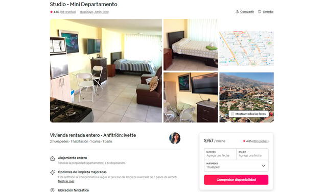 Ejemplo de un perfil de propiedad a alquilar en Airbnb. Foto: captura