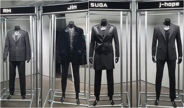 Trajes de RM, Jin, Suga y J-Hope en museo. Foto: composición LR / Imágenes Twitter