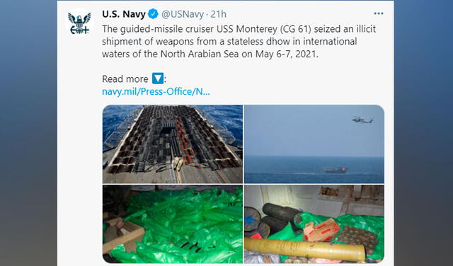 Armada estadounidense intercepta contrabando con miles de armas en el mar