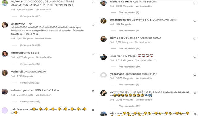 Comentarios de hinchas argentinos a Wout Weghorst. Foto: captura de Instagram