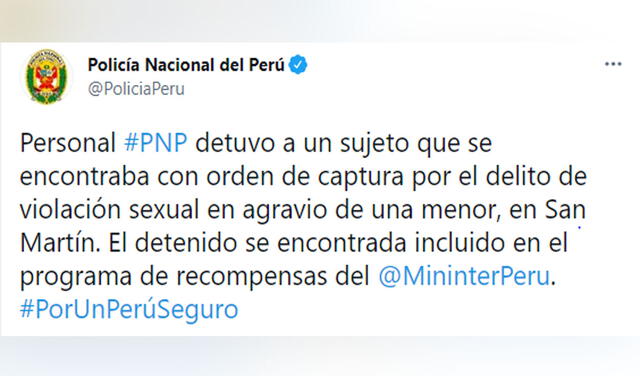 Pronunciamiento de la PNP. Foto: Twitter