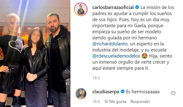 24.6.2021 | Post de Carlos Barraza sobre la carrera de modelaje de su hija. Foto: Carlos Barraza / Instagram