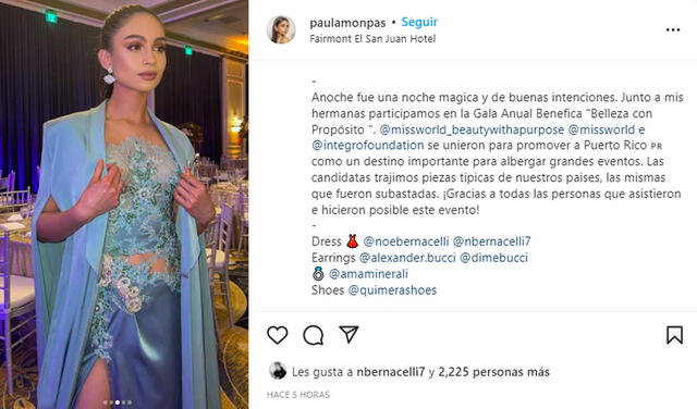 13.12.2021 | Publicación de Paula Montes, Miss Perú World 2021. Foto: Paula Montes/Instagram