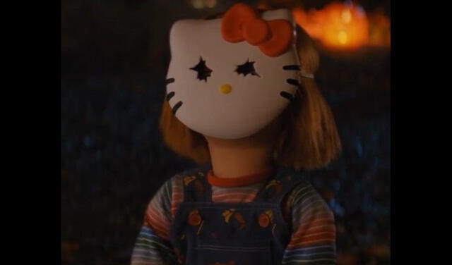 Chucky con máscara de Hello Kitty. Foto: captura de Twitter