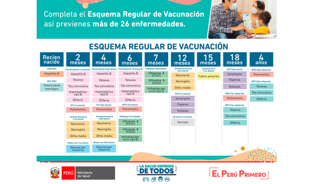 Esquema Regular de Vacunación. Foto: Ministerio de Salud