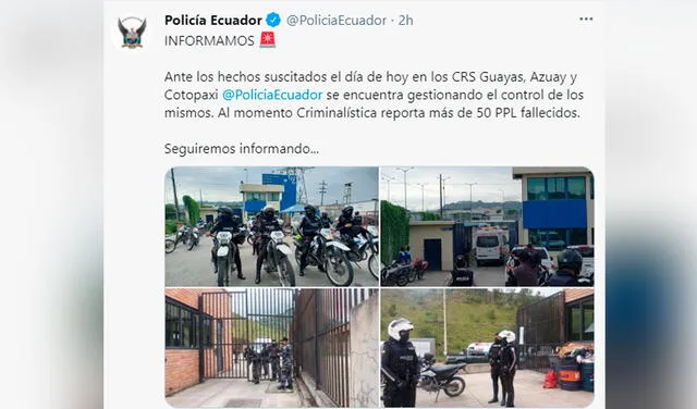 Al menos 50 presos muertos por amotinamientos en tres cárceles de Ecuador