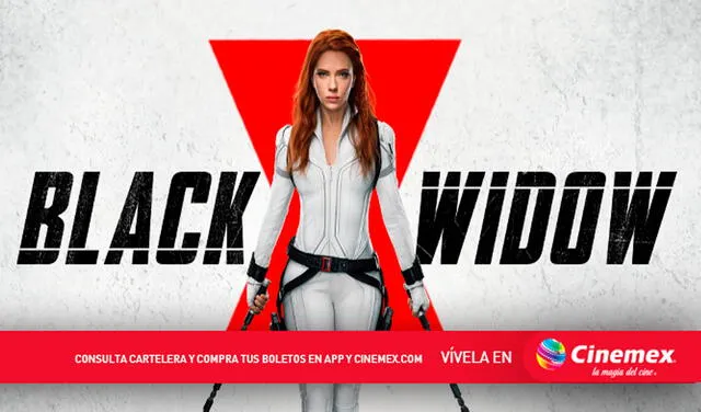 El público ya puede encontrar los boletos a la venta de Black Widow en la web y app de Cinemex. Foto: Cinemex/Facebook