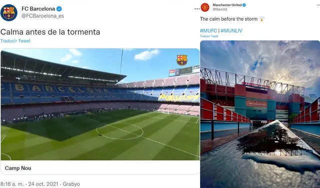 Mensajes en redes sociales de Barcelona y Manchester United. Foto: captura de Twitter